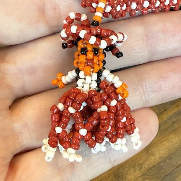 Vintage Mexican Pendant Necklace Red White Folk Art Beadwork Ethnic Jewelry 24" - Picture 6 of 9